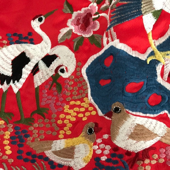 Heavily-EMBROIDERED Bird Theme CHINOISERIE Dress S - Picture 15 of 16